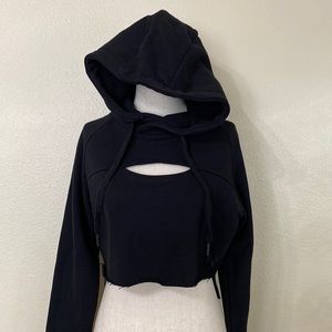 Gymshark Cropped Raw Edge Hoodie in Black